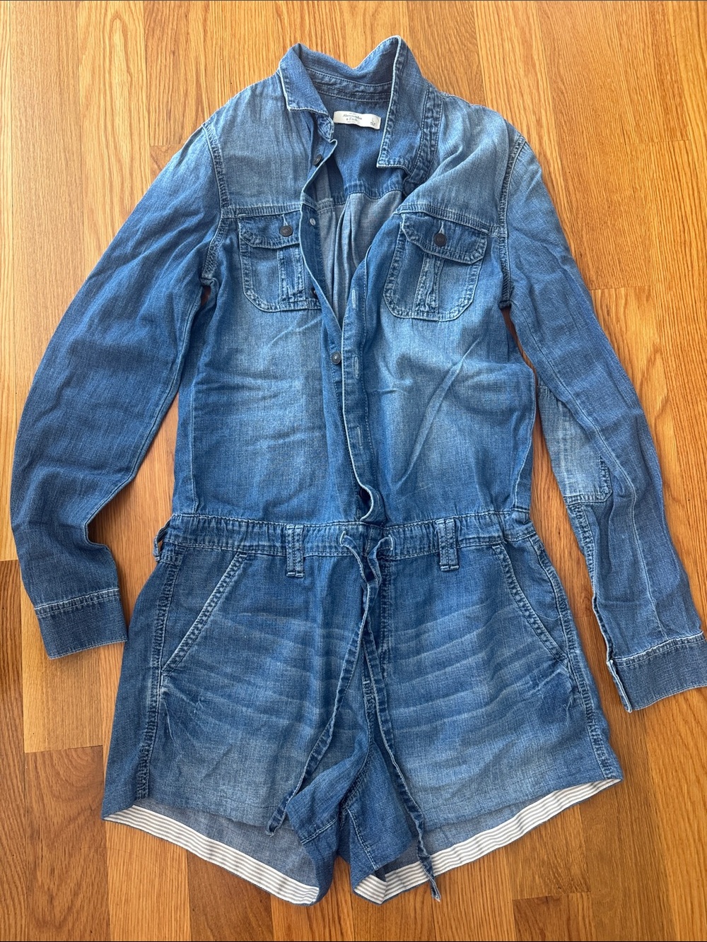 Abercrombie & Fitch Denim Blue Long-Sleeve Romper